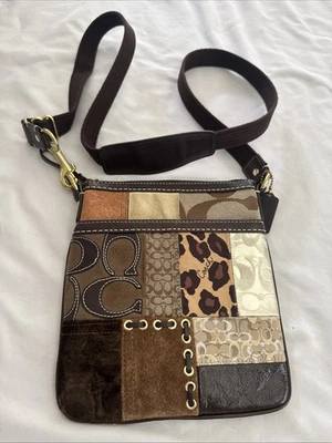 Coach Patchwork Crossbody Bag Brown Multicolor Adjustable Strap Gold Hardware - Image 1 of 4