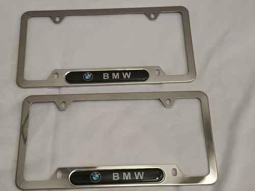 2x B-M-W Logo Chrome 4-Hole Stainless Steel License Plate Frame Holder Style 1 - Picture 9 of 16