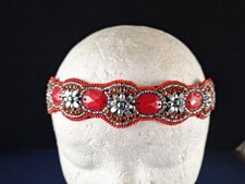 Vtg 1990's Y2K Rhinestone Style Red Stretch Headband Art Deco Style 19-A