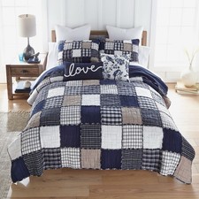 Checkerboard Indigo Ragged Edge Patchwork Cou...