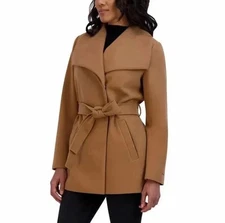 Tahari Women's Water-Resistant Tie Belt Trench Wrap Coat Jacket     Size L Tan