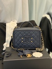 Chanel Filigree Navy Vanity Case Top Handle Camera Bag Gold HW [Duties Paid]