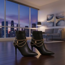 2PCS Women Gold Metal Chain Boot Bracelet Shoe Lion Wave Charm Bold Designer USA