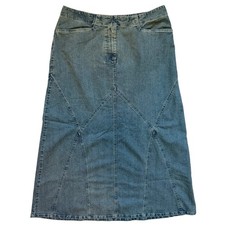 Christopher  Banks Denim Midi Skirt Blue Paneled Jean Skirt Women Size 10
