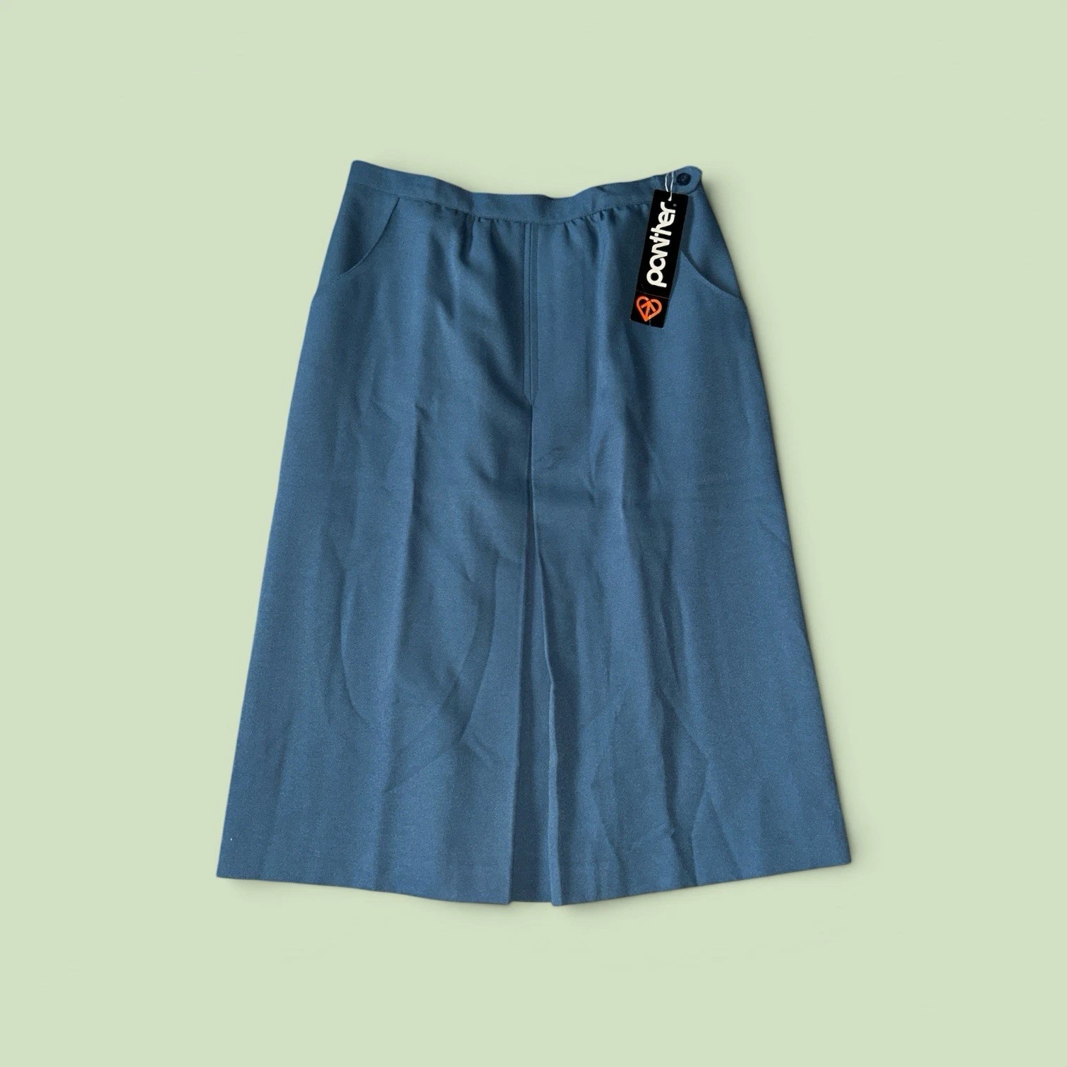 Vintage 70s Deadstock Panther Blue Polyester Union Made Midi Skirt Size 15/16