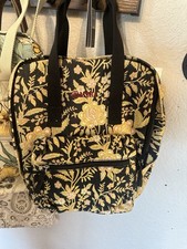 Women's Black Yellow Floral Flower Print Backpack Zip Closure with Outer Pockets