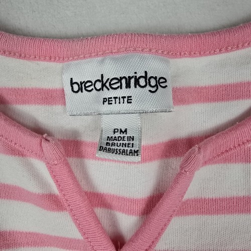 Breckenridge Petite Women's Medium Pink Striped Beach Embroidered 2 Piece Set - Picture 4 of 16