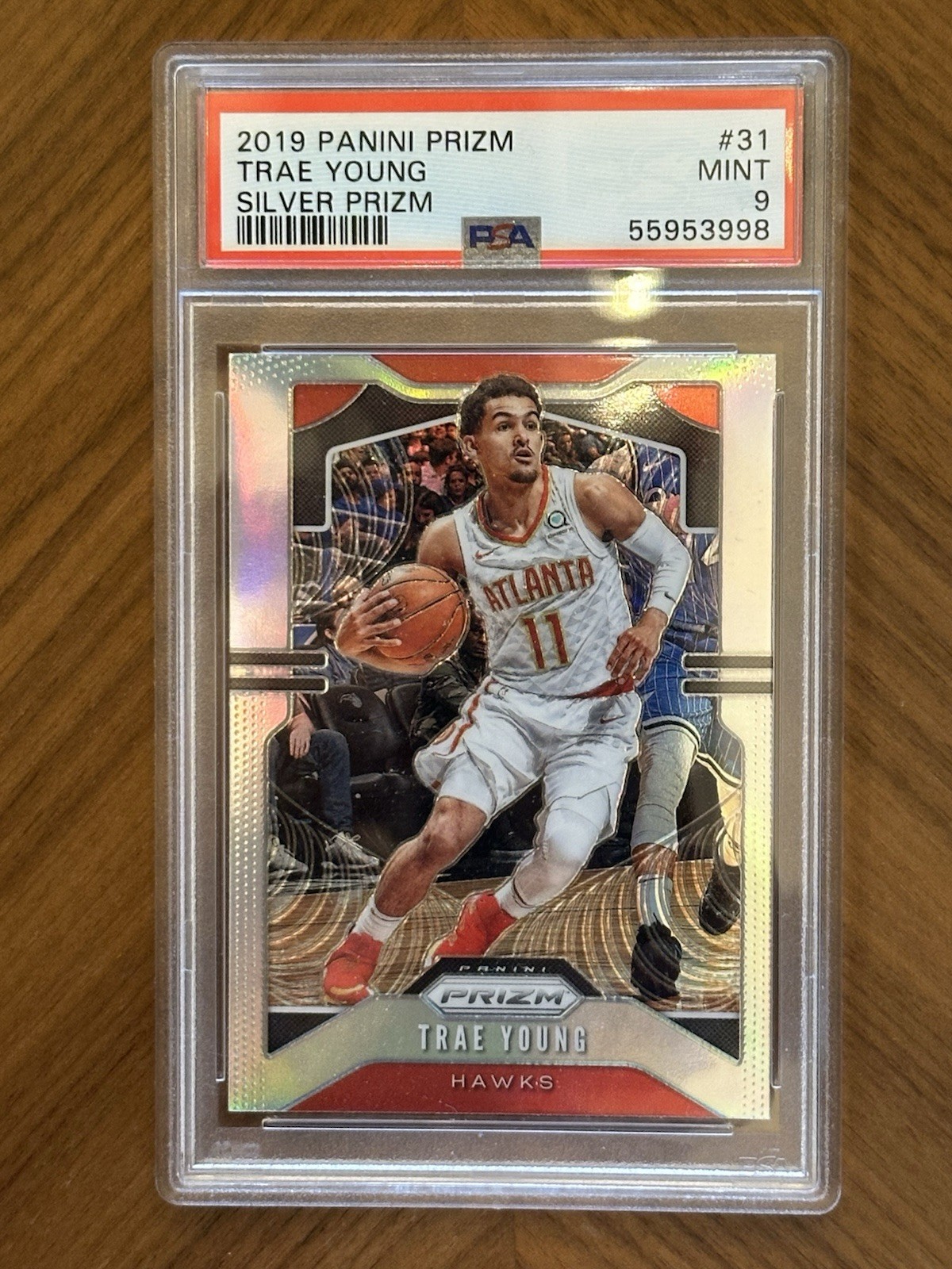 TRAE YOUNG 2019/20 PANINI PRIZM 2ND YEAR CARD #31 SILVER PRIZM HAWKS PSA 9 MINT