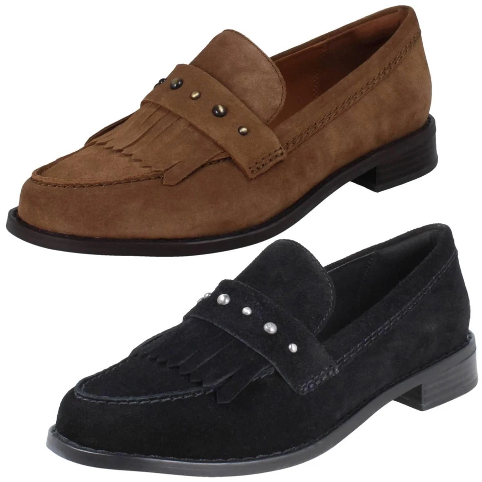 Mocassins Frangés En Daim Cuir Avec Détails En Clous Pour Femmes, Hana Mocassin - Photo 1/1