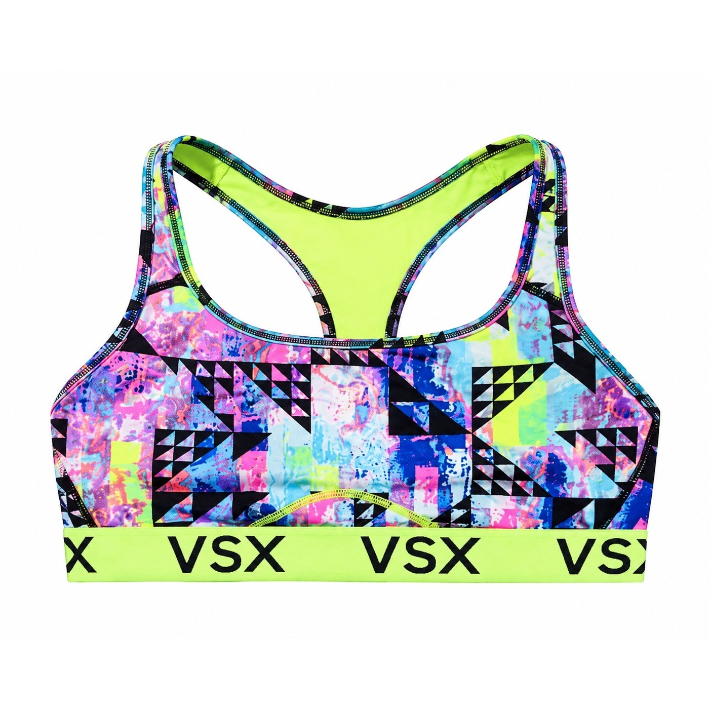 Victoria's Secret VSX Sport Racerback Bra Neon Geometric Logo Band Medium gym