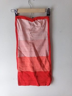 Y2K Bebe Bandage Coral Combo Colorblock Gradient Strapless Mini Dress Red Pink S