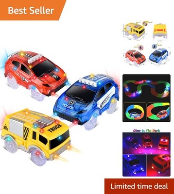 Bright LED Light-Up Cars for Tracks - 3-Set for Imaginative Play and Adventures