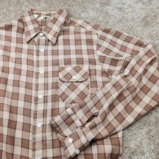 Vtg 70s Levis Panatela Plaid Button Down Shirt Mens Large Brown Tan Long Sleeve