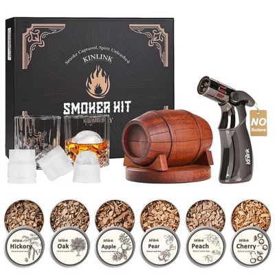 Whiskey Smoker Kit with Torch - No Butane, 6 Flavors Wood Chips, 2 Whiskey Glass