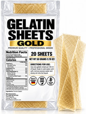 Gold Gelatin Sheets for Baking &ndash; 20 Count (50 Grams) &ndash; Unflavored