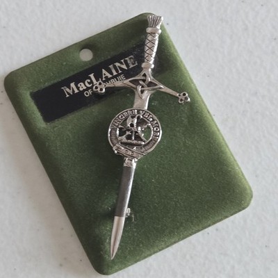 Vintage Vincere Vel Mori MacLaine of Lochbuie Scottish Clan Crest Kilt Sword Pin