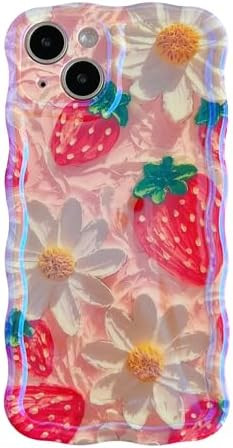for iPhone 13 Case,Curly Wavy Frame Cherry Strawberry Flower Floral Print Compat
