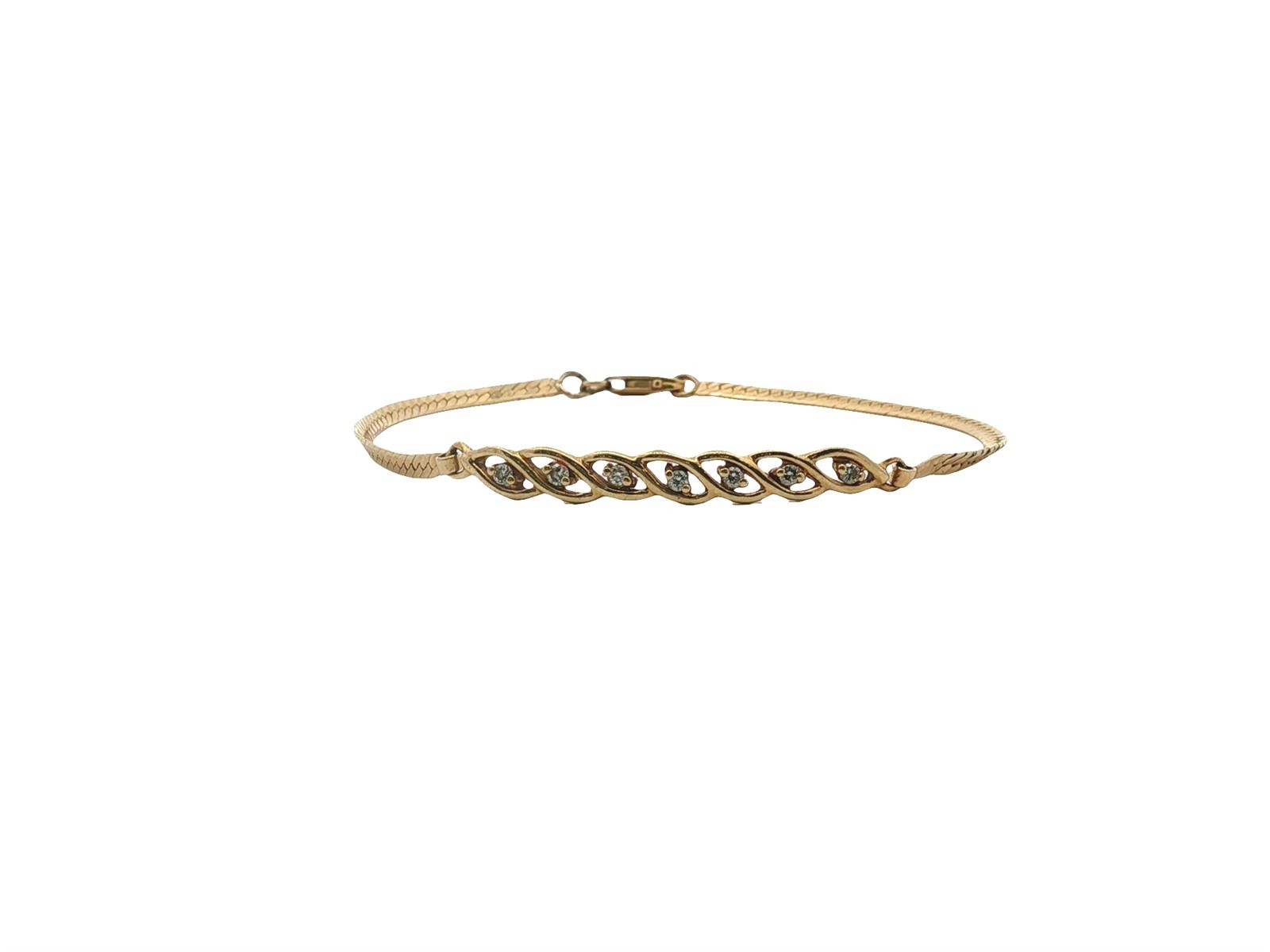 Vintage Diamond Wave Motif Herringbone Bracelet in 14k Yellow Gold 7