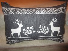 NEW DAVID FUSSENEGGER GRAY WHITE REINDEER STAG PILLOW 22 X 16