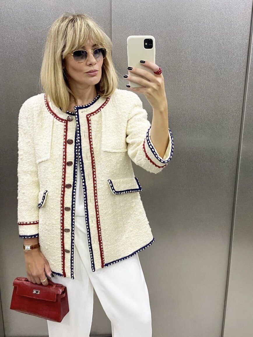CHANEL 18B Hamburg Ivory Navy Red Tricolor Wool Braid Trim CHANEL 18B Hamburg Ivory Navy Red Tricolor Wool Braid Trim