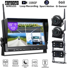 Wireless 10'' Quad Dash Cam DVR System 4CH Backup Cam For Truck Bus RV Motorhome