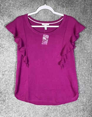 Isaac Mizrahi Live! Knit Flutter Sleeve Pullover Sweater Top Womens Size Large