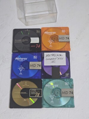 Lot of 6 Sony MD Memorex 74 Min Multicolor Mini Discs MD74 With Case