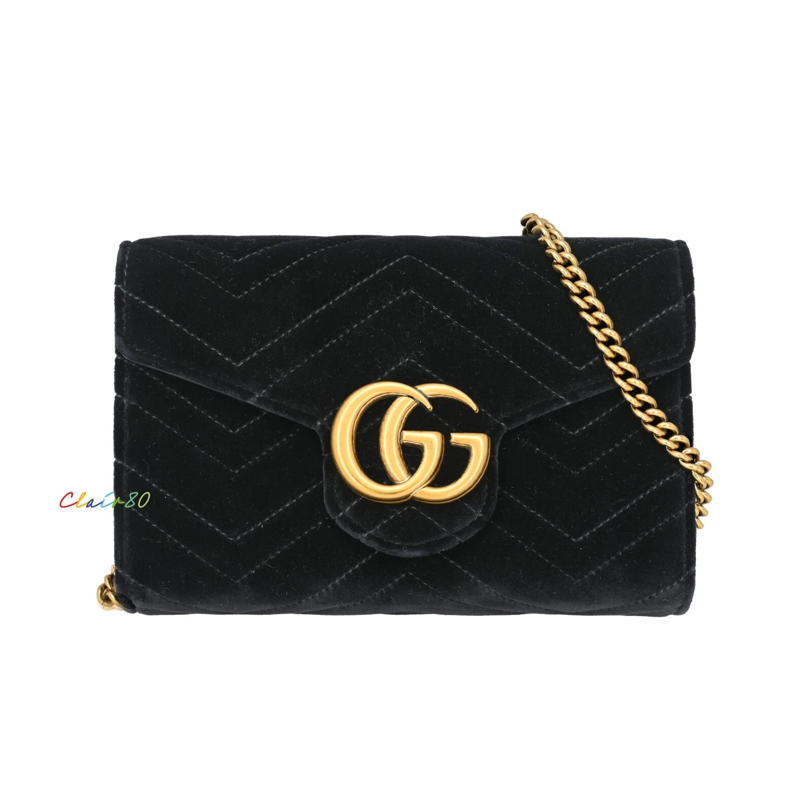 Mini sac chaîne velours Gucci GG Marmont Matelassé