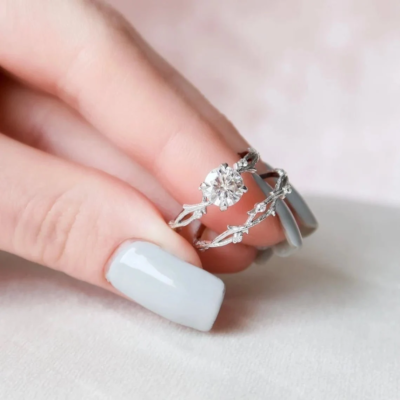 Dainty Twig Moissanite Engagement Ring Set 925 Sterling Silver