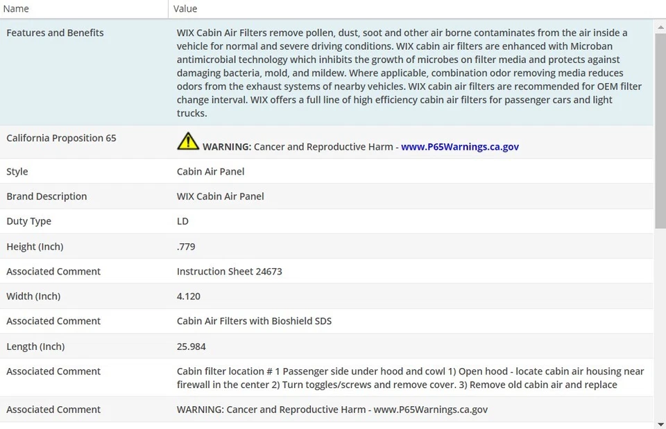 Filtro de aire de cabina WIX para BMW M3 2001-2006 L6-3,2 L Foto 3 de 4