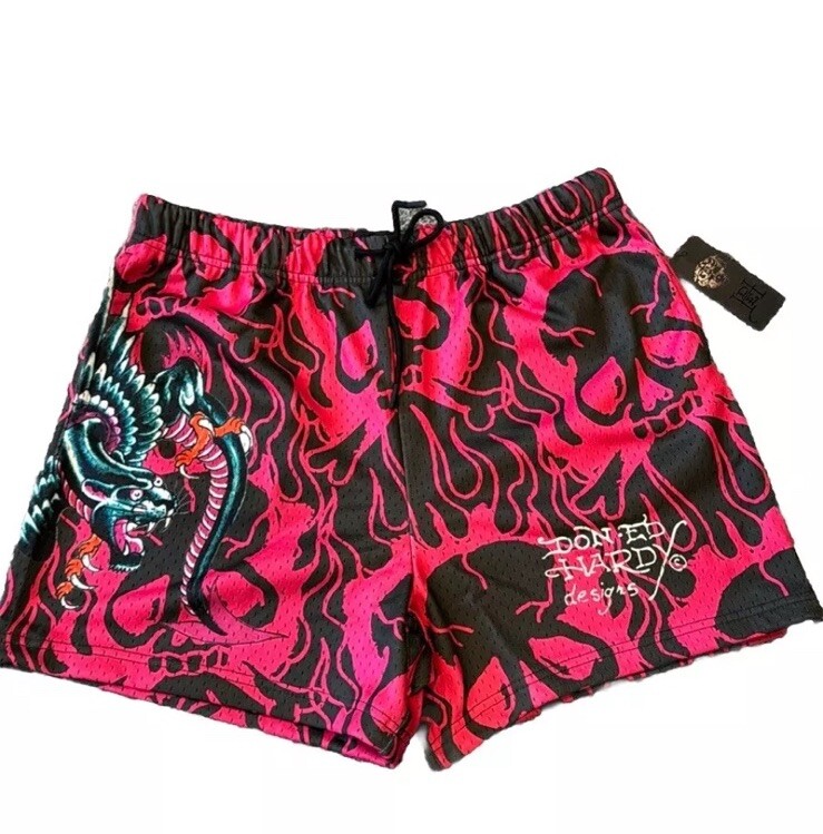 Ed Hardy Pink graphic mesh Shorts Mens - L NWT | eBay