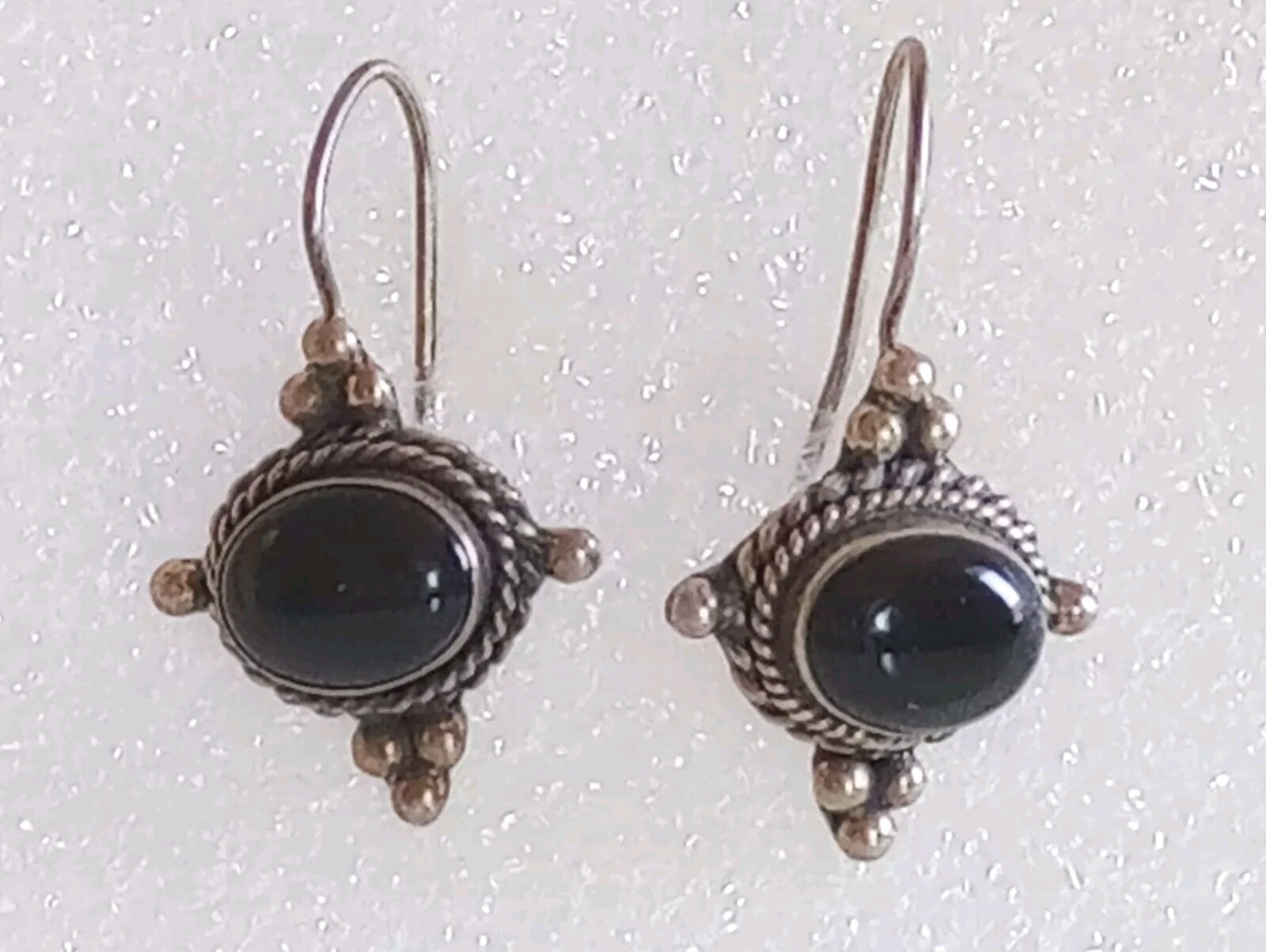 VINTAGE SOLID SILVER AMETHYST  EARRINGS DANGLE CU… - image 3