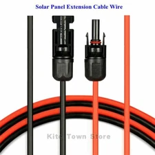 US Black/Red 5/10/20/30Ft Solar Panel Extension Cable Wire Connector 10AWG
