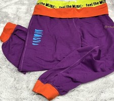 Wear Zumba Dance Fitness Capri Bottoms Pants Feel the Music Purple Orange  S