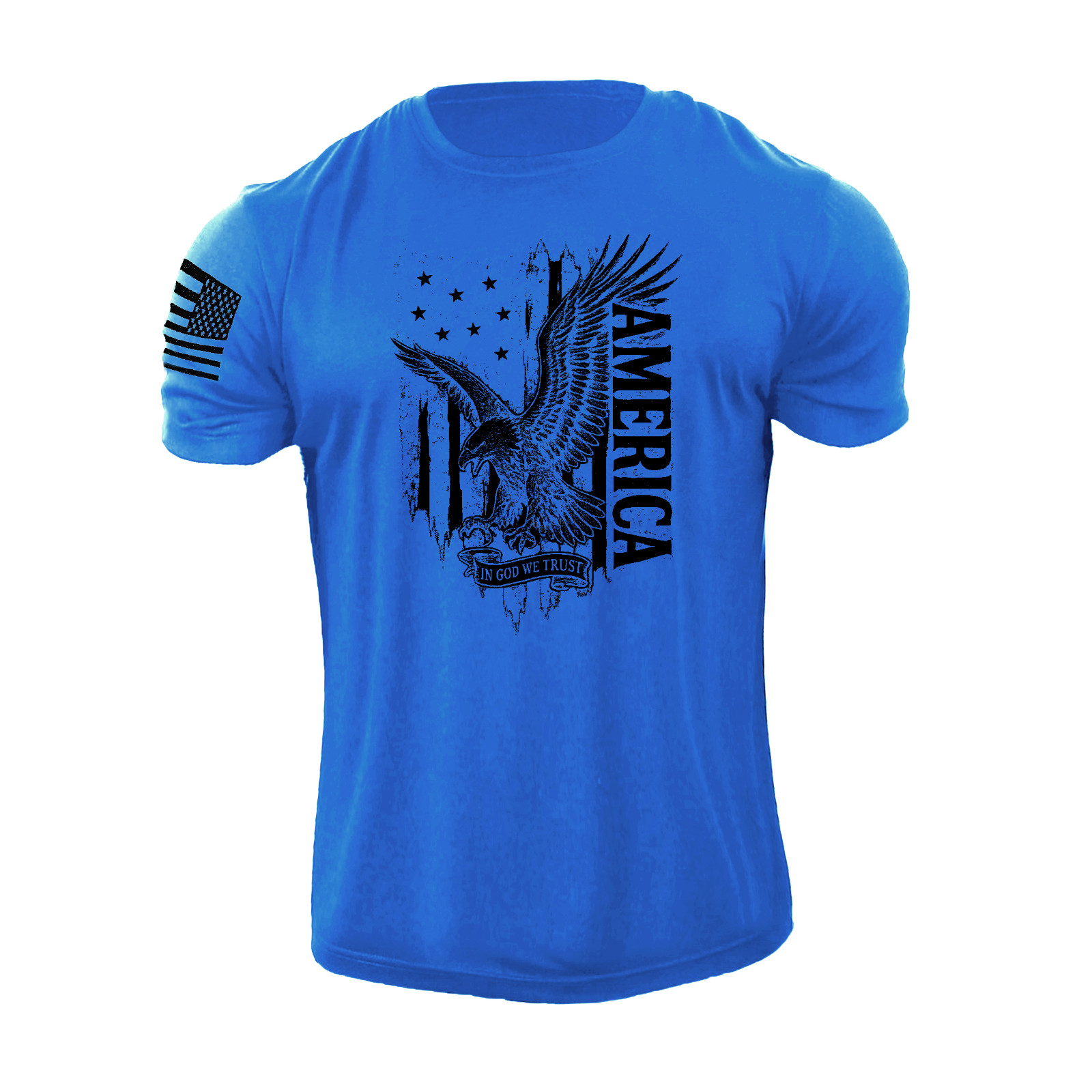 New Men's Distressed USA Eagle Flag T-Shirt In GOD We Trust American Graphic Tee