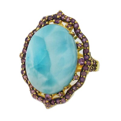 Original 18,97 Karat Larimar & Amethyst Ring 0,925 Silber (Gelbton)