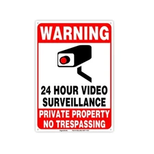 SIGNOGRAFX 24 Hours video surveillance sign 10x7 Inches No Trespassing Signs
