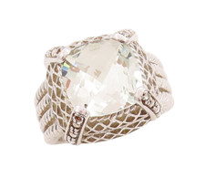 925 Sterling Silver Vintage Ring Square Green Amethyst Carved Roped Sz 7 RG29360