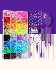 32 Colors Small Hair Rubber Bands 2000 Pcs with 16 Hair Styling Tools for Girls