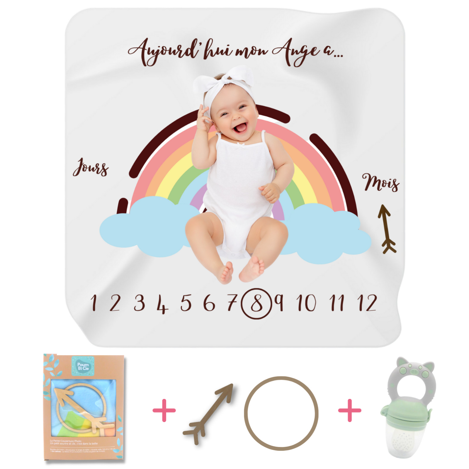 Doudou lange bébé arc-en-ciel anti-irritation avec tétine en silicone souple