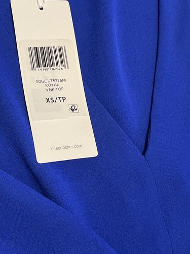 Eileen Fisher Georgette Crepe V-neck Silk Blouse Royal Blue Size XS NWT $278 - Picture 12 of 14