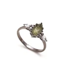 Czech Raw Moldavite Marquise Ring 925 Sterling Silver Black Oxidized Jewelry