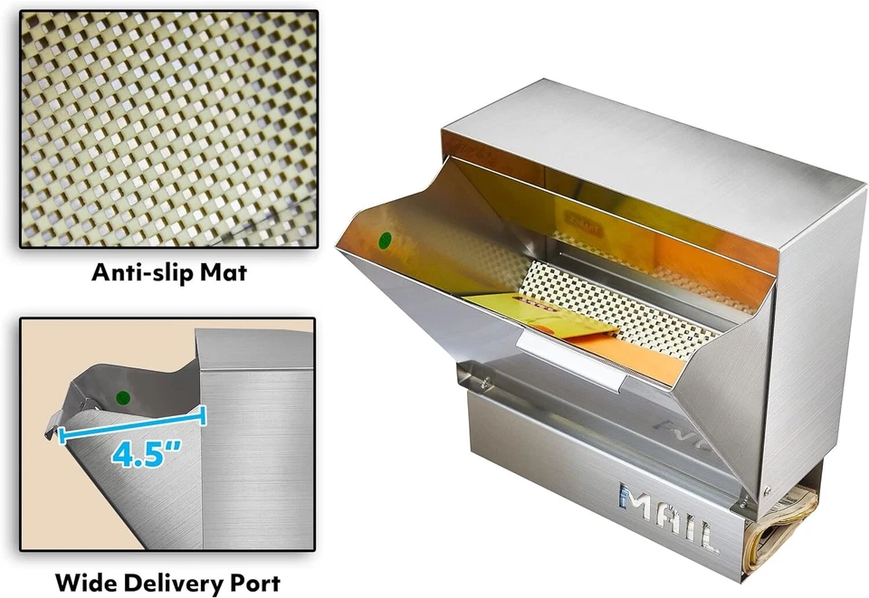 Mailbox Slot Drop Box Wall Mount Secure Locking Cabinet Heavy Duty Steel Black - Image 4 of 4