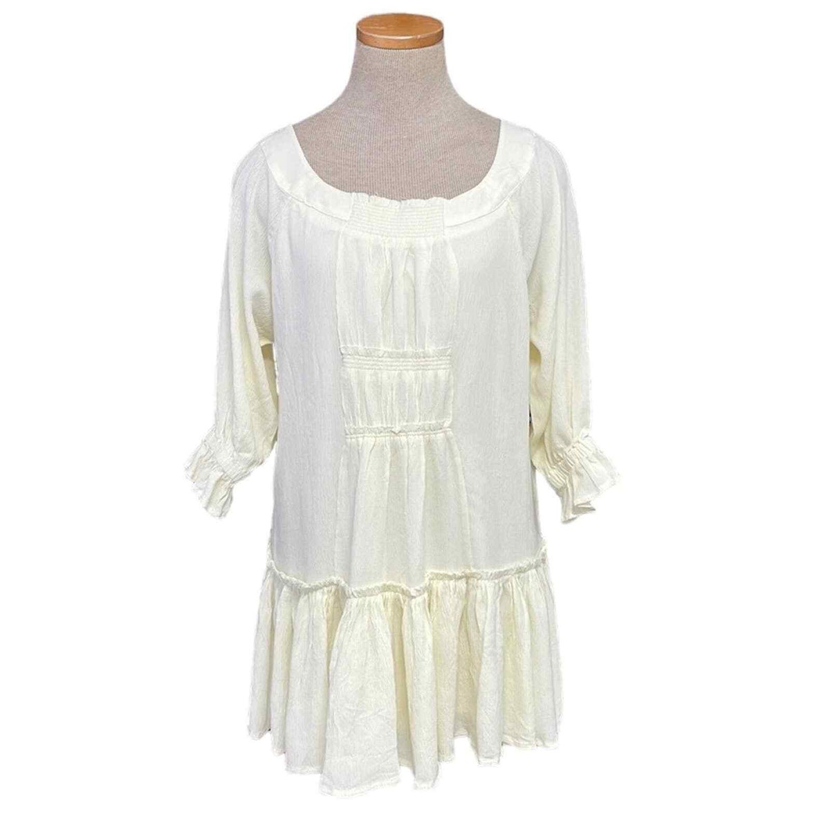 Hersy Dress Womens S Small Cream Mini Long Sleeve Smocked Boho | eBay