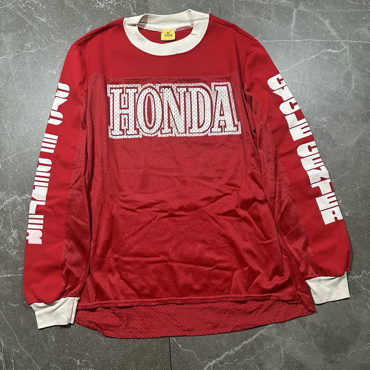 Tシャツ・カットソー HONDA MOTORCYCLE Original Wing logo Mesh Tshirt Red Vintage 80s Honda Motorcycle Red Racer Motocross Racing Mesh