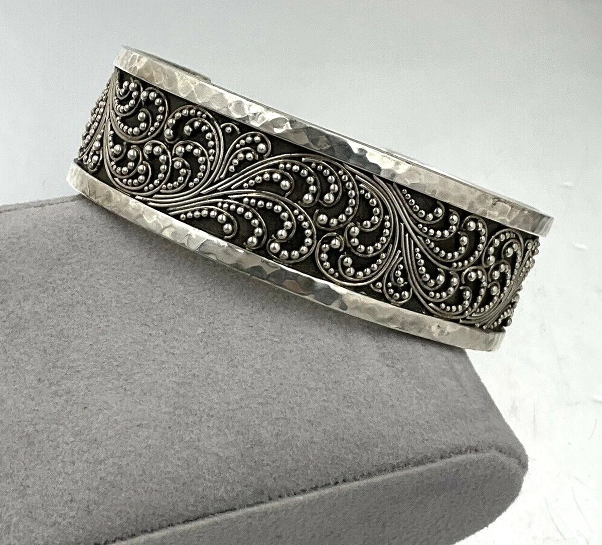 Sterling Silver Lois Hill Granulated Scroll Beaded Filigree Cuff