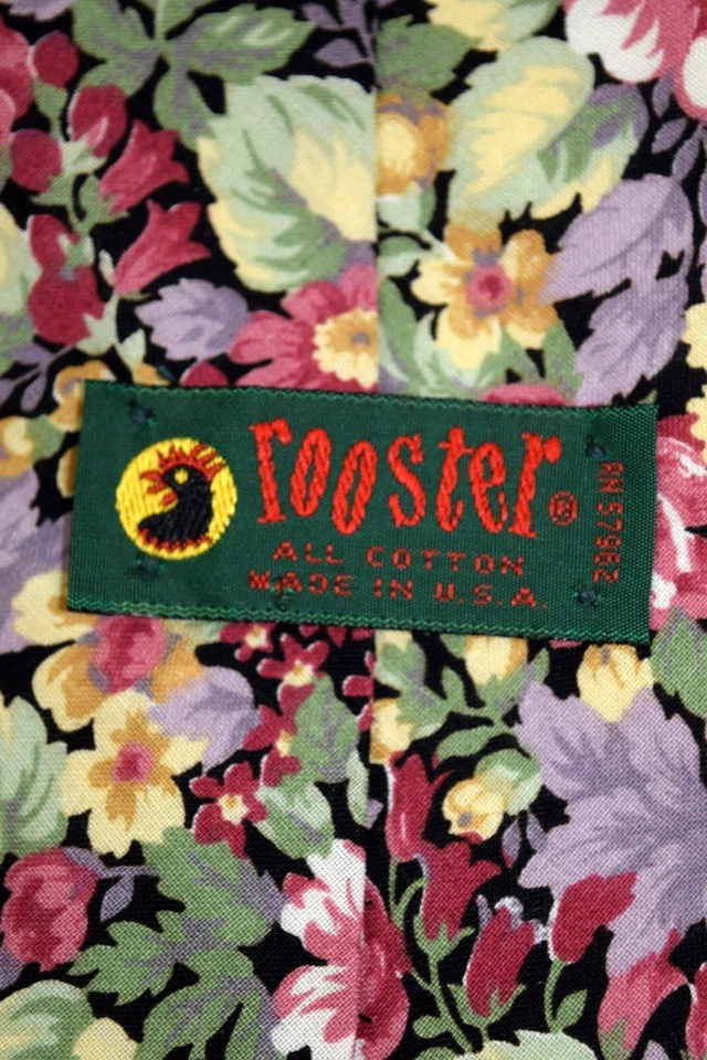 Corbata de cuello de colección gallo años 60 70 todo floral puré algodón corbata 56" x 3,75" EE. UU. Foto 3 de 4