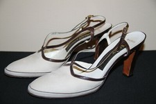 BALLY Beatrice Sz 8.5 N Ivory Suede Platform Leather Trim Slingback Pumps Heels
