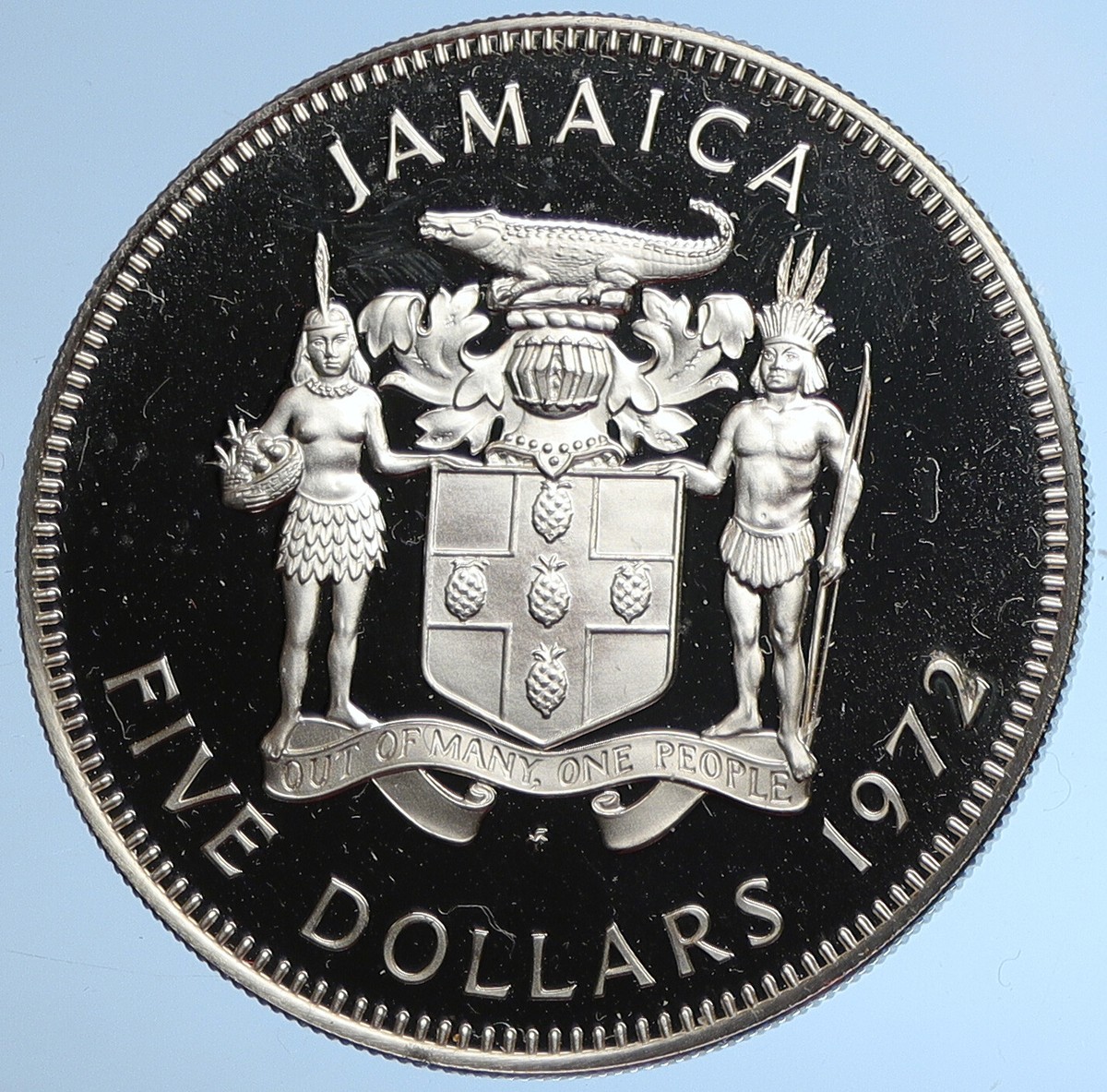 1972 JAMAICA Huge Premier Norman W Manley VINTAGE PROOF Silver $5