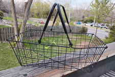 Super Vintage Wire Shopping Basket with Black Rubber Handles Cool Industrial